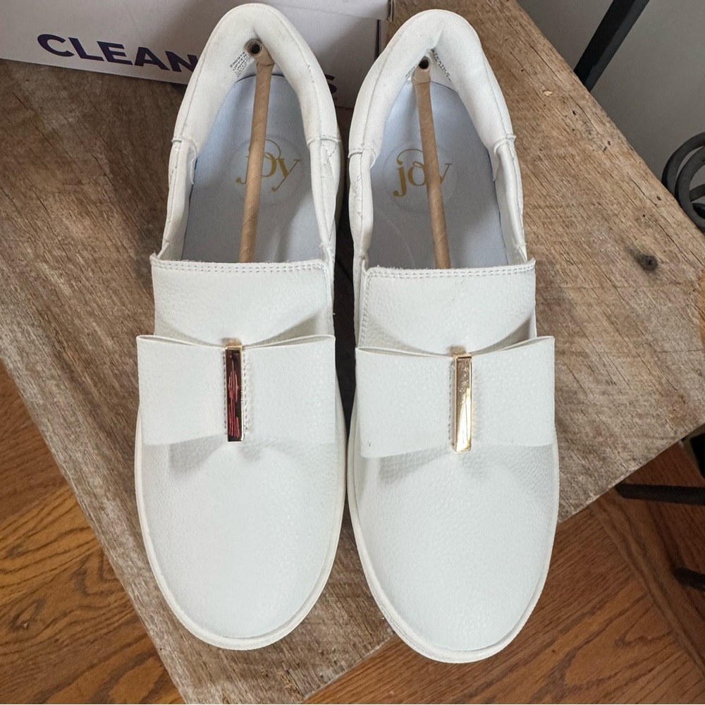 Joy Mangano White Bow platform Sneakers quilted leather orthotic insole 7 Wide - Picture 7 of 7